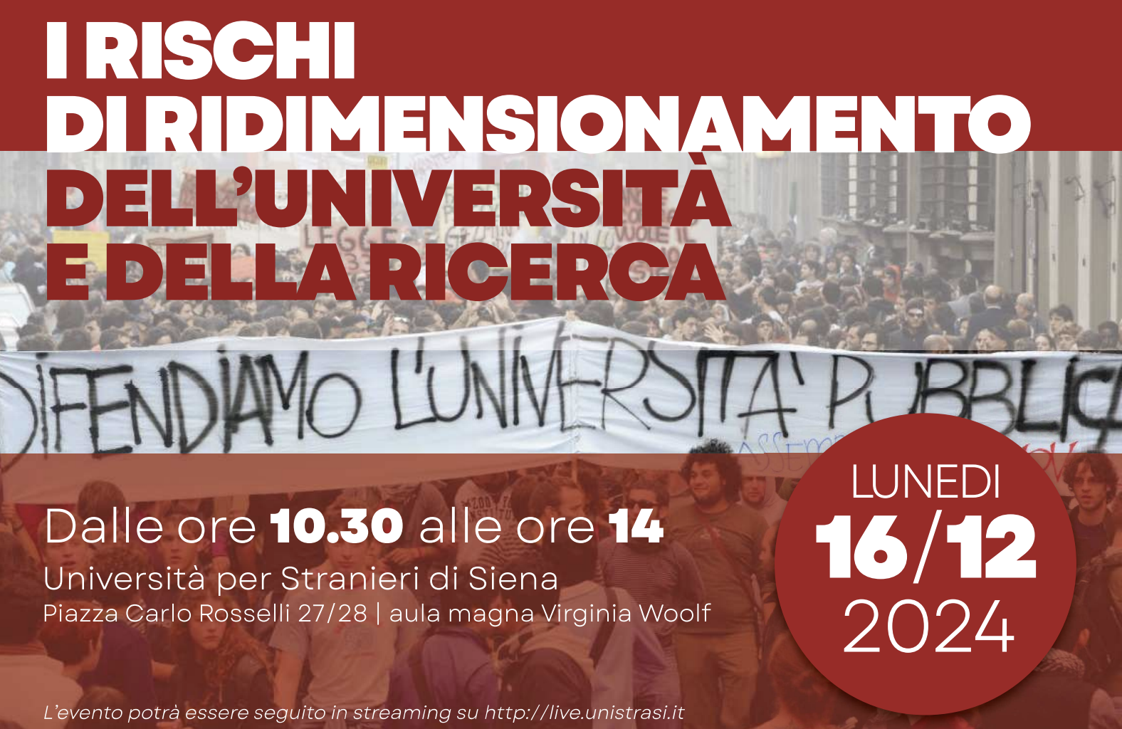 I rischi del ridimensionamento dell’Università e della ricerca: un incontro 16 dicembre 2024 a Siena e online