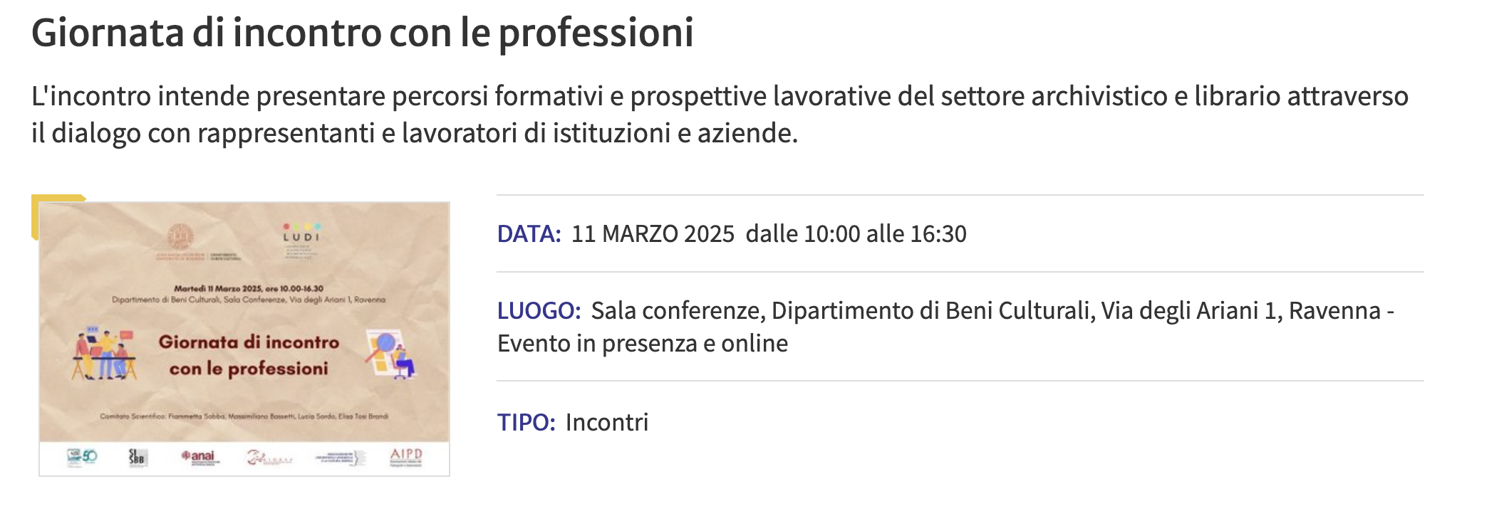 11 marzo 2025: Incontro su orientamenti e percorsi formativi, Ravenna